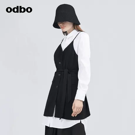 odbo衬衫女设计感小众新时尚收腰小吊带两件套中长上衣商品大图