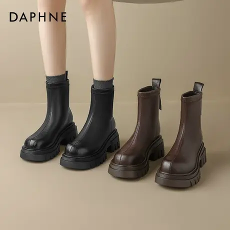 达芙妮棕色美拉德短靴女2025新款夏季厚底增高瘦瘦靴英伦风马丁靴商品大图