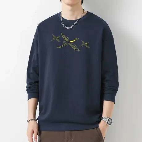 380g重磅国潮卫衣男纯棉圆领无帽上衣宽松潮流百搭摇粒绒长袖t恤商品大图