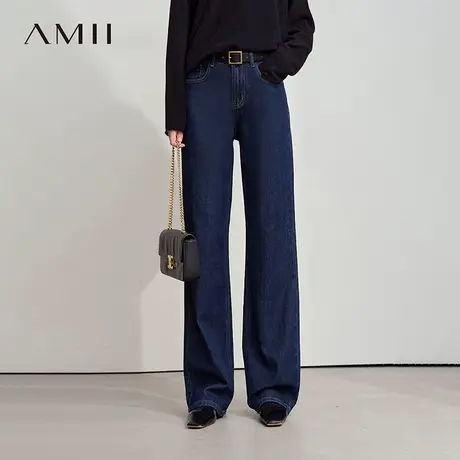 Amii2025秋新款复古怀旧丹宁风百搭直筒裤牛仔长裤女弹力棉质裤子图片