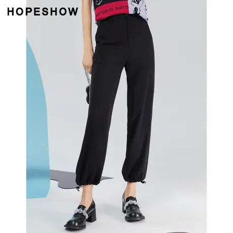 红袖outlets黑色牛筋束脚九分裤hopeshow2022秋款宽松直筒休闲裤商品大图