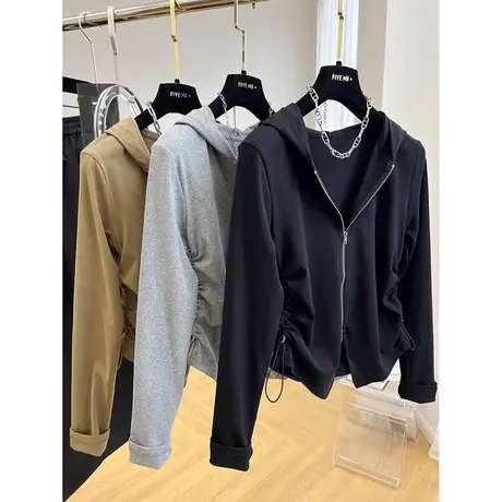 小个子短款连帽卫衣女初秋季修身显瘦薄款拉链开衫上衣外套潮ins商品大图