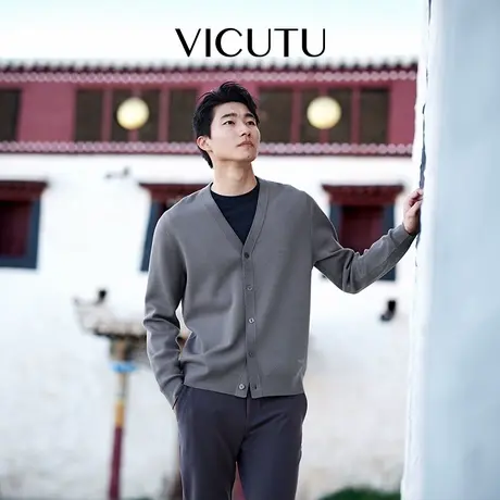 VICUTU威可多男开衫秋季新款舒弹亲肤时尚V领商务休闲百搭毛衣图片