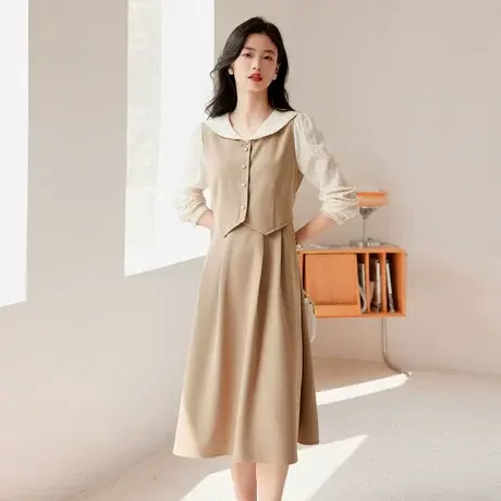 时尚淑女气质长袖连衣裙秋季新款温柔甜美减龄中长款显瘦裙图片