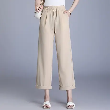 2025夏季新款时尚休闲裤百搭显瘦宽松直筒裤女高腰垂感阔腿九分裤图片