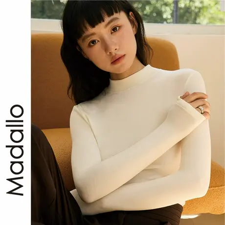白色半高领打底衫女秋冬2024新款修身长袖内搭可外穿针织含羊毛衣商品大图