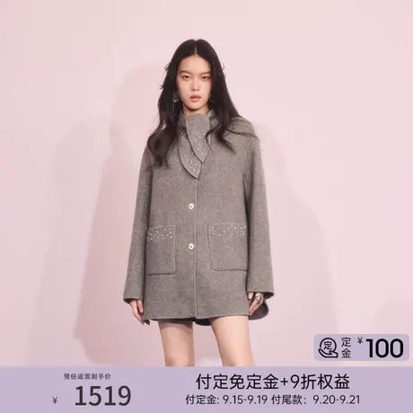 【早鸟超前购】MAXRIENY极简主义穿搭钉珠桑蚕丝羊毛混纺大衣女商品大图