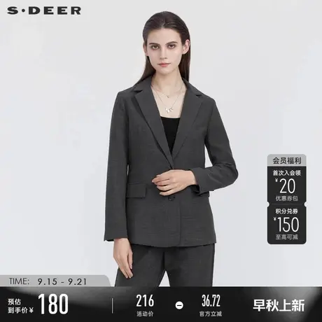 sdeer圣迪奥女装春秋装通勤平驳领格纹基本款西装外套S21162203图片