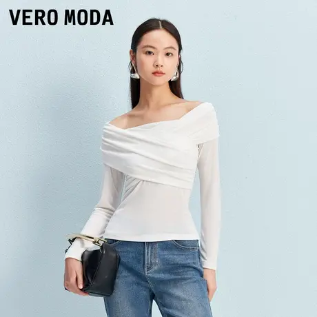 【来了就好】Vero ModaT恤女2025秋季新款一字领交叉拼接修身上衣商品大图