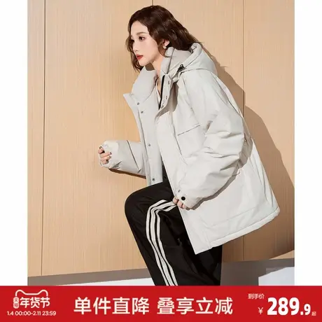 唐狮冬季新款女棉衣净色收腰连帽保暖中长款工装上衣外套w5图片