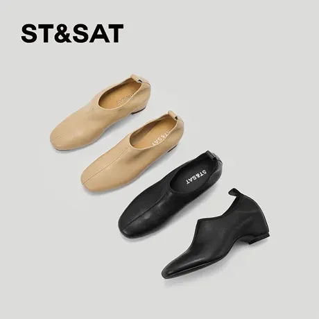 星期六简约风深口单鞋女新款巨好看软底舒适粗跟内增高百搭乐福鞋商品大图