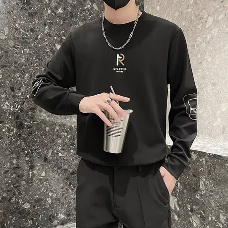 长袖T恤男秋季2023新款ins潮流韩版刺绣卫衣休闲长袖内搭体恤上衣商品大图