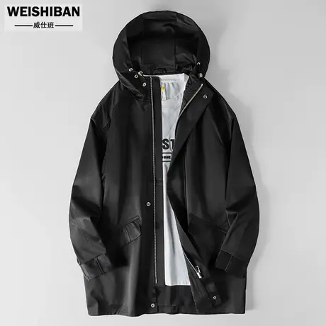 潮流通勤中长款休闲冲锋衣男外套秋冬季美式机能软壳黑夹克风衣潮商品大图