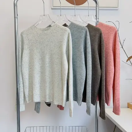 享永子【100%绵羊毛】点子纱无缝一线成衣羊毛衫套头毛衣秋季外套图片