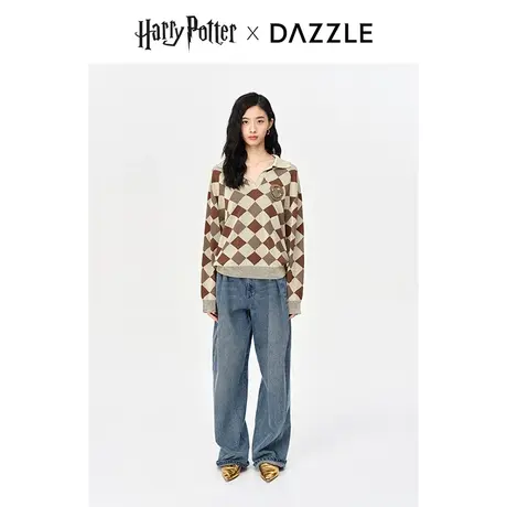 【七七酱专享】DAZZLE地素奥莱秋学院风菱格polo领慵懒千金针织毛商品大图