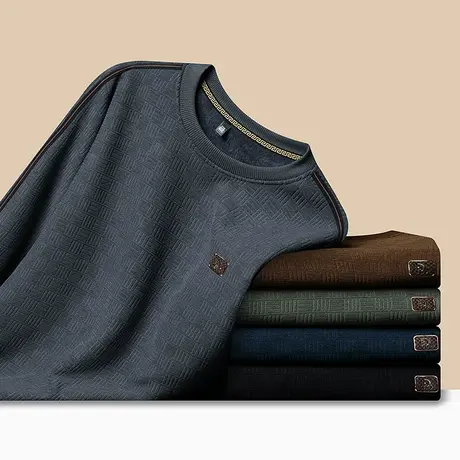 秋冬加厚男士长袖卫衣中青年圆领宽松大码休闲打底衫上衣商务T恤商品大图