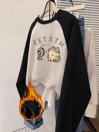 胖mm遮肚上衣藏肉oversize大码插肩袖显瘦卫衣女ins秋冬加绒长袖商品大图