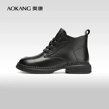 【门店发货】奥康女鞋 2023冬季新款粗跟加绒时装靴时尚百搭棉鞋商品大图