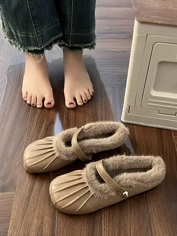 毛毛拖鞋女外穿小香风秋冬加绒包头半拖平底一脚蹬玛丽珍棉拖鞋商品大图