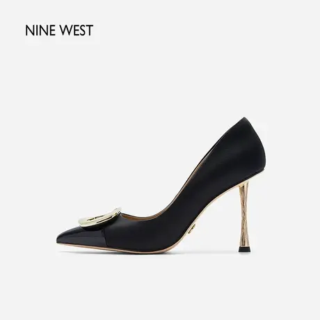 Nine West/玖熙尖头高跟鞋小蛮腰跟气质春新款真丝布拼接漆皮单鞋图片