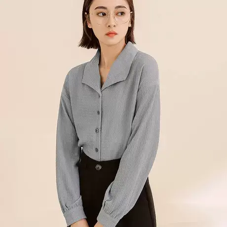 桔熊春秋季通勤简约肌理感翻领衬衫长袖上衣女胖妹妹大码AB17582商品大图