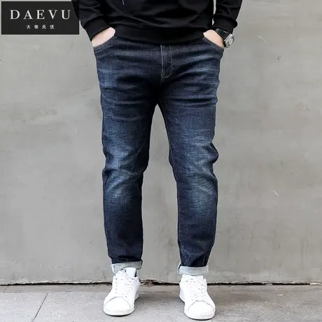 冬新款抓绒加厚弹力水洗大号潮胖小脚加肥加大码男士牛仔裤长裤商品大图