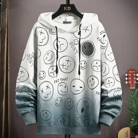 渐变色卫衣男士春秋季2023新款连帽外套休闲宽松青少年印花上衣服商品大图