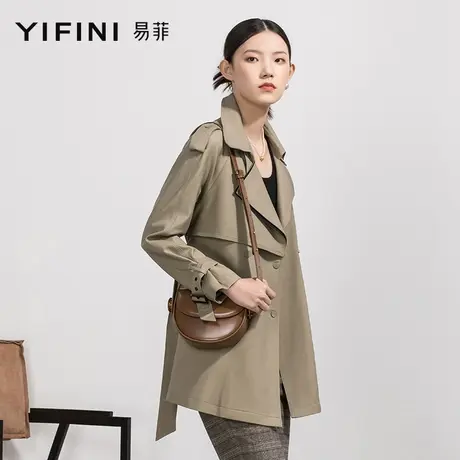Yifini/易菲大翻领长袖简约风衣外套女春秋新款通勤时尚潮商品大图