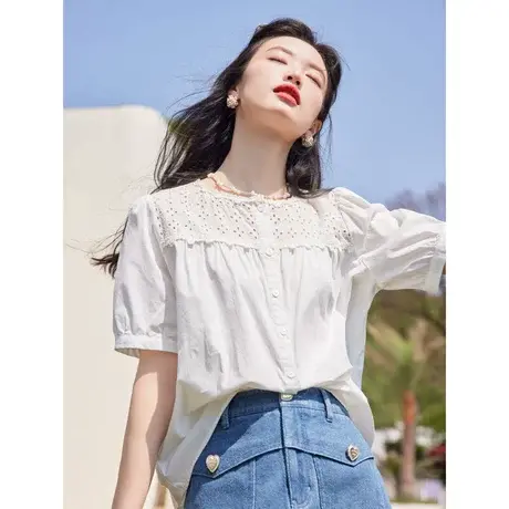 时尚气质短袖衬衫2023年夏季新款淑女温柔宽松显瘦通勤百搭上衣商品大图