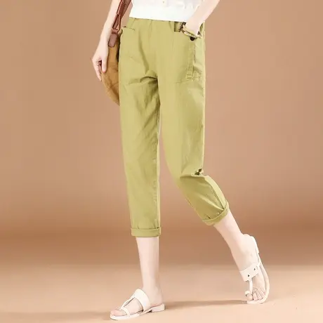 韩潮袭人松紧高腰七分休闲裤女2024夏季新款白色哈伦工装裤子薄款商品大图