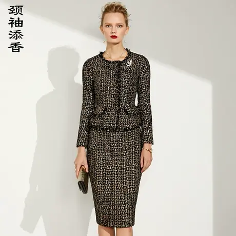 颈袖添香2022秋季装新款时尚气质名媛女修身时尚职业小香风套裙商品大图