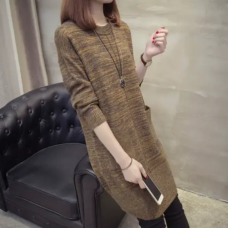 百搭中长款打底毛衣女秋冬宽松外穿上衣套头毛线衣2023新款针织衫图片