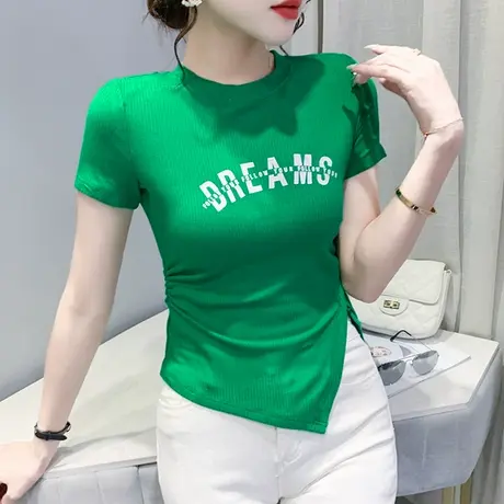设计感小众不规则开叉短袖T恤女2024夏季新款纯欲高腰短款上衣潮商品大图