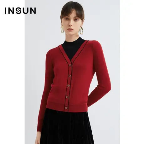 恩裳奥莱冬季假两件撞色领绵羊毛休闲毛织衫商品大图