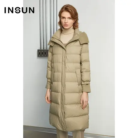 INSUN恩裳冬季修身连帽白鹅绒羽绒服图片