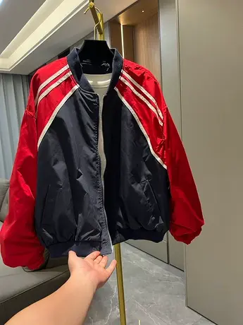 欧货撞色边条纹短外套女2023春季立领拉链夹克棒球服ins潮牌上衣商品大图