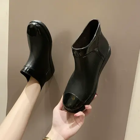 加绒雨鞋女时尚款外穿水鞋防水防滑雨靴胶鞋工作鞋厨房中筒棉靴子商品大图