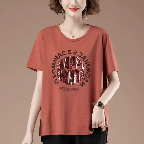 短袖t恤女夏季新款加肥加大码女装宽松纯棉休闲洋气百搭显瘦体恤商品大图
