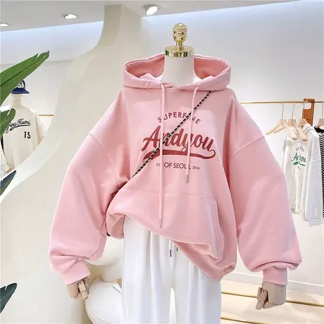 waitmore日系炸街卫衣粉色连帽衫ins潮薄款原宿风chic嘻哈外套女商品大图