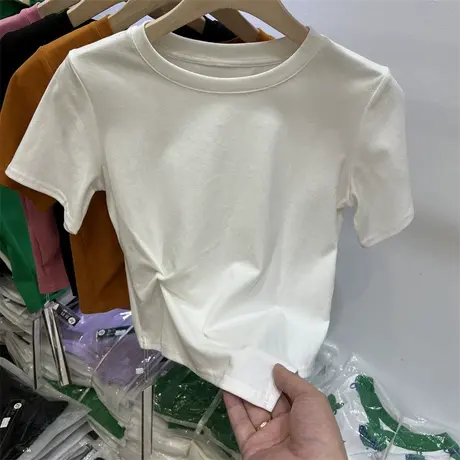 设计感小众斜边褶皱短袖T恤女2024新款洋气体恤不规则短款上衣夏商品大图