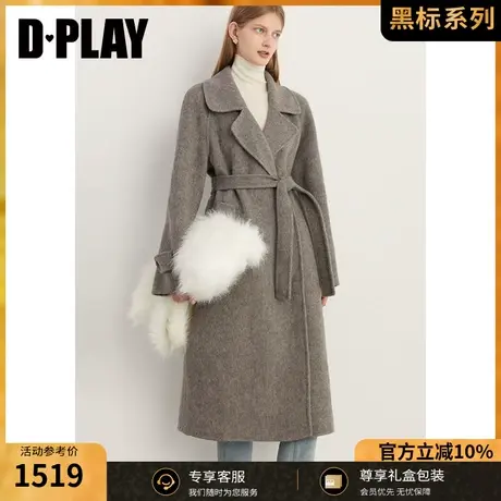 DPLAY冬新气质通勤大翻领直身系带13.4%骆驼绒双面呢大衣图片