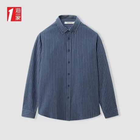 海一家时尚条纹长衬2023秋季新款扣领尖领舒适棉长袖衬衫男图片