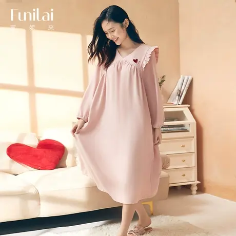 富妮来以爱之名女士粉色睡裙长袖宽松2023年秋季新款可外穿家居服图片