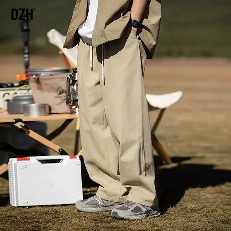 男生卡其色裤子男直筒春季纯棉工装阔腿裤百搭长裤坠感休闲裤男款商品大图