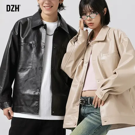 情侣皮衣外套男春秋款高级感痞帅2023新款小众情侣装美式机车夹克商品大图