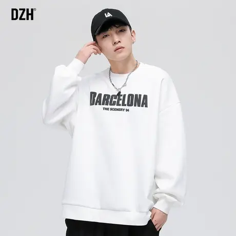 男士长袖白色卫衣男圆领潮ins秋季发泡上衣潮牌宽松男装2024新款商品大图