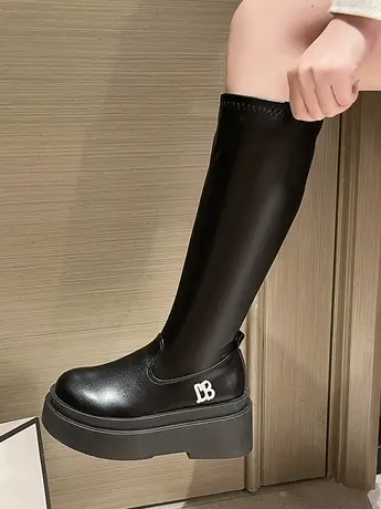 弹力瘦瘦靴厚底增高小个子长筒靴女欧美不过膝包腿显瘦高筒骑士靴图片