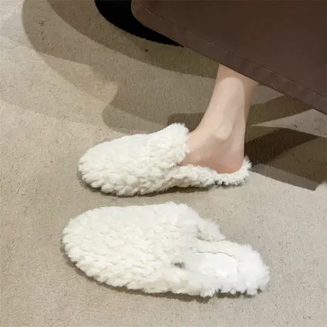 包头半拖鞋女2024年秋冬季新款网红高级温柔凉拖松糕平底毛毛拖鞋商品大图