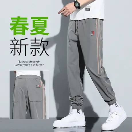 春夏季薄款条纹工装休闲裤男士束脚宽松九分休闲裤子潮流百搭帅气商品大图