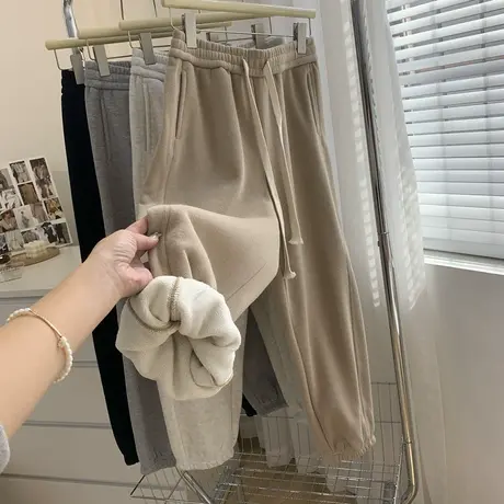 享永子加绒加厚羊羔绒休闲裤女宽松显瘦保暖运动卫裤秋冬2022新款图片